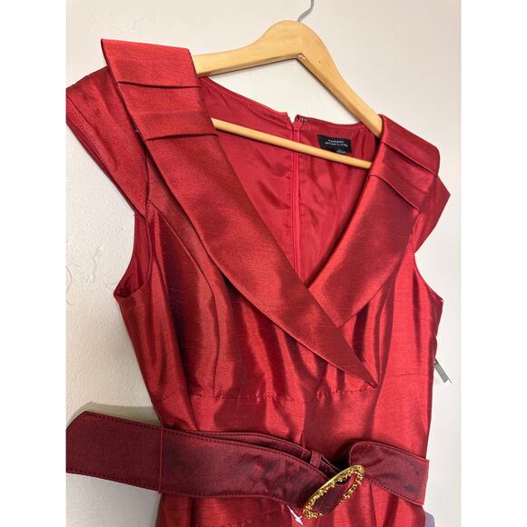NEW Tahari ASL Crushed Taffeta Red Holiday Cocktail Midi Dress 10 NWT - Picture 6 of 7
